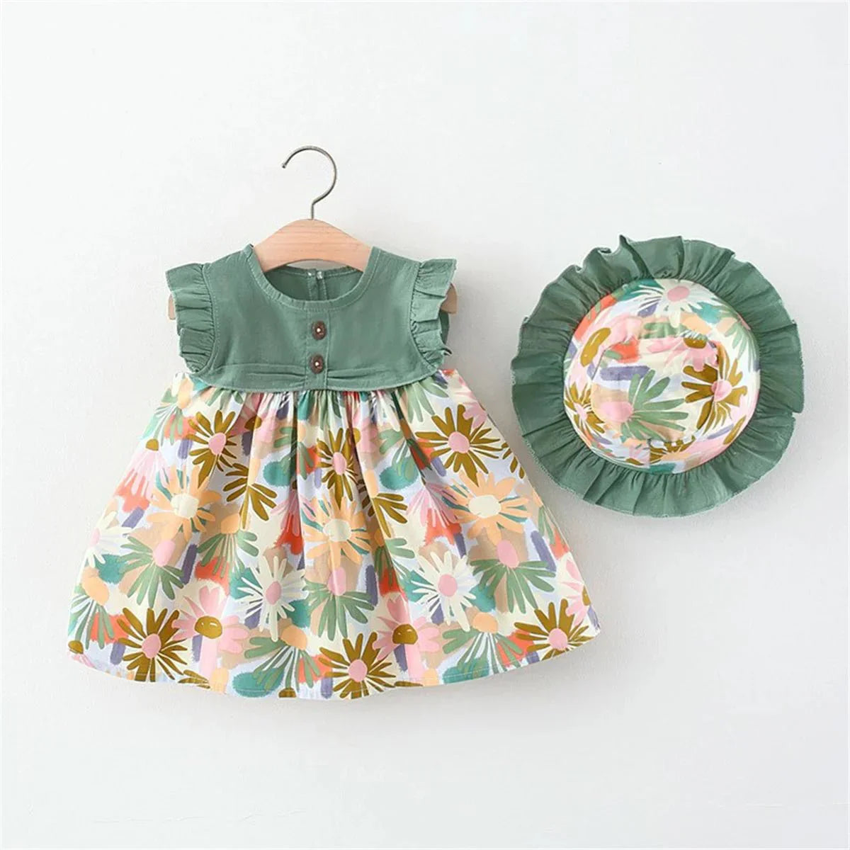 Tropical Floral Ruffle Dress with Hat - Betina Baby & Kids