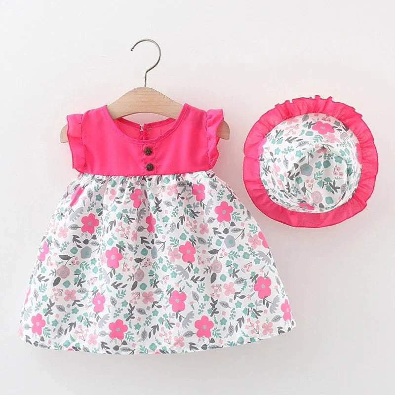 Tropical Floral Ruffle Dress with Hat - Betina Baby & Kids