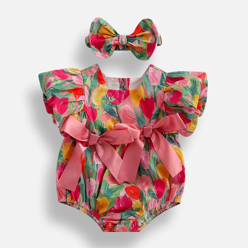Vibrant Floral Bow Romper - Betina Baby & Kids