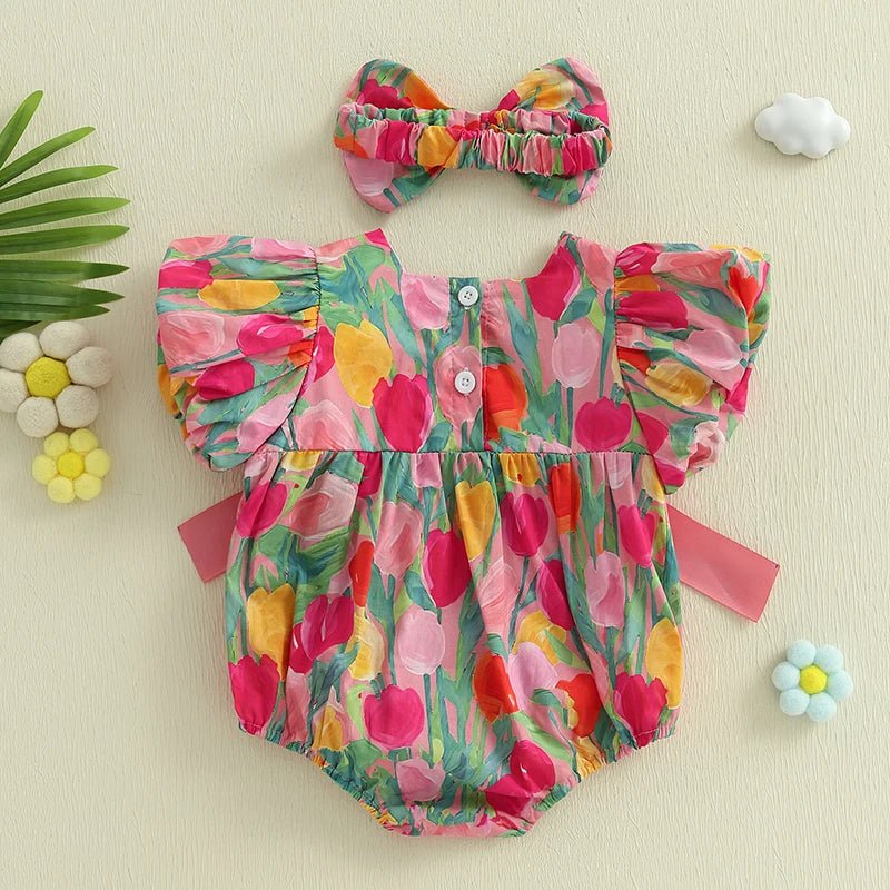 Vibrant Floral Bow Romper - Betina Baby & Kids