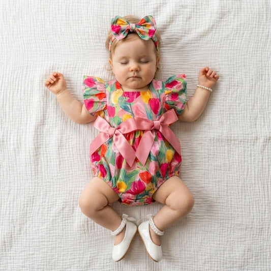 Vibrant Floral Bow Romper - Betina Baby & Kids