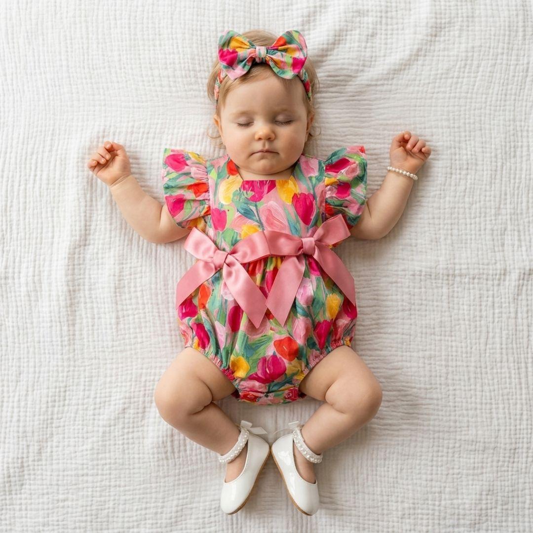Vibrant Floral Bow Romper - Betina Baby & Kids